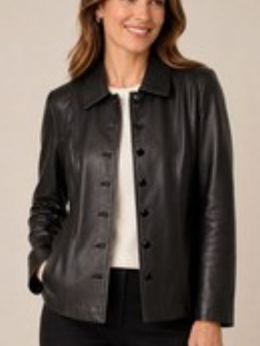 Talbots Black Leather Button-Front Jacket